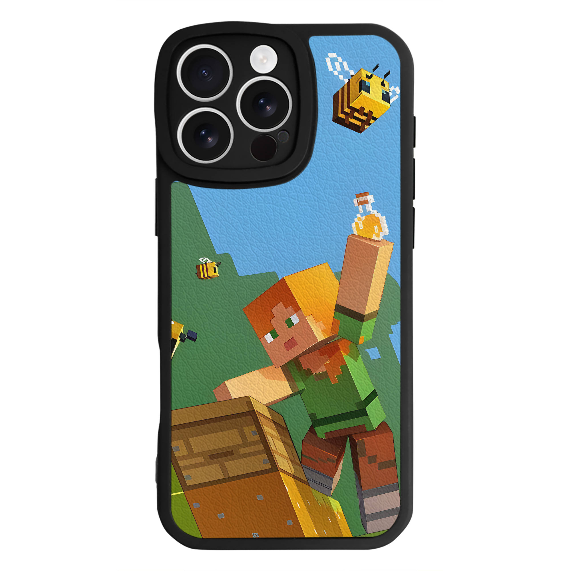 （画像用） マインクラフト ブロックの世界 Minecraft MC Block world 【iPhone 16シリーズ対応】シリコンスマホケース（レザー調） 材質：シリコン